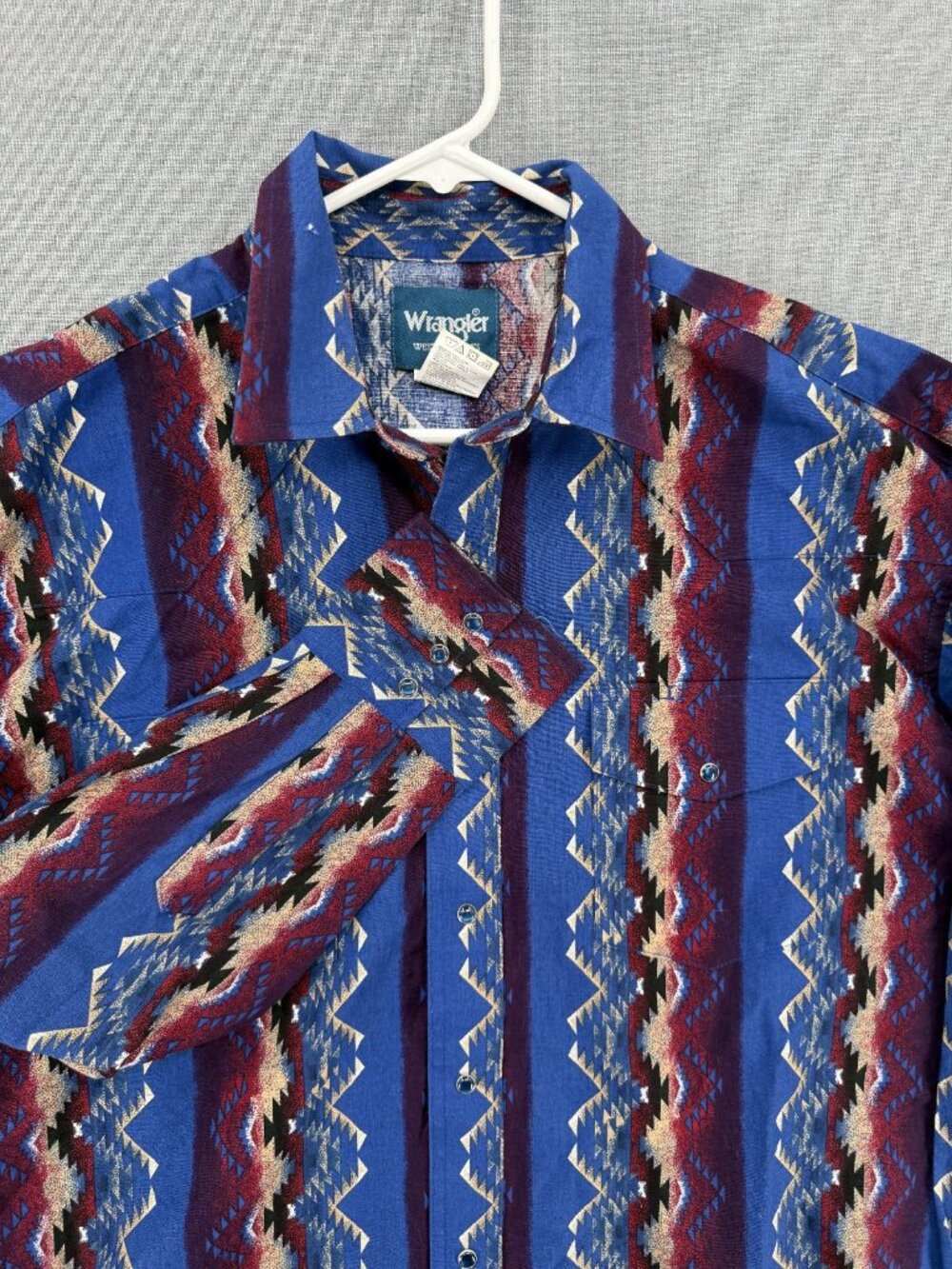 Vtg Wrangler Shirt Mens XL Blue Pearl Snap Western Aztec Brushpopper